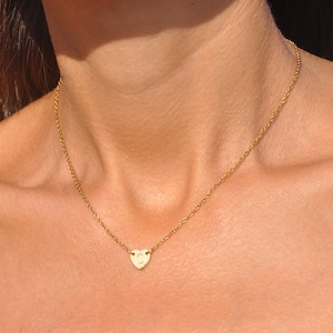 Dainty Heart Initial Necklace • Personalized Heart Jewelry with Custom Letter in Gold Silver Rose Gold Stainless Steel • Waterproof Necklace