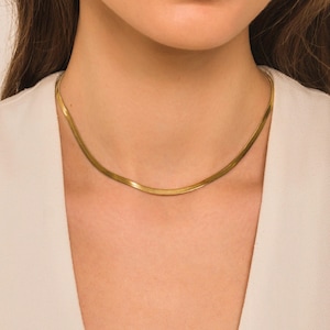 Herringbone Chain Necklace • 18K Gold Silver Rose Gold Stainless Steel Snake Chain Necklace • Waterproof and Tarnish Resistant • AZ NECKLACE