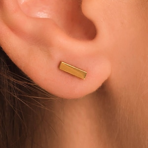 Bar Stud Earrings • Tiny Geometric Studs in Stainless Steel by Kateryna's Jewelry • Minimalist Modern Bar Stud Earrings