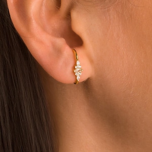 Gold Vermeil Earlobe Cuff • CZ Floral Arc Earrings