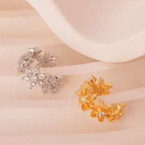 Flower Ear Cuff • No Piercing Needed • 18K Gold Plated Sterling Silver