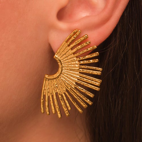 Sunburst Earrings • Trendy Spike Stud Earrings in 18K Gold Plated Stainless Steel •