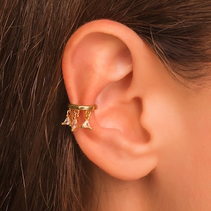 CZ Dangle Charm Ear Cuff: 18K Gold Vermeil or Sterling Silver, No Piercing