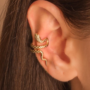 Serpent Ear Cuff • No Piercing Needed • Snake Conch Ear Cuff Earring • 18K Gold Plated Sterling Silver
