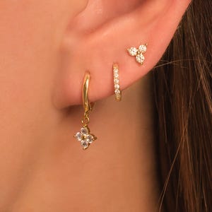 Clover Earrings Set • 18K Gold Sterling Silver Huggie Hoops and Studs