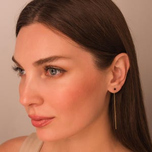 Black CZ Threader Earrings • 18K Gold Sterling Silver Dangle Chain