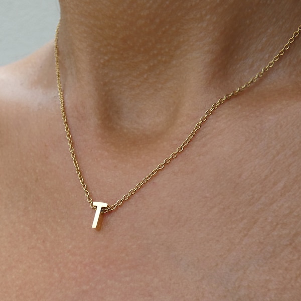 T Necklace, Initial T Necklace,  Letter T Necklace, Personalized Custom Necklace with T Letter in Gold Silver or Rose Gold, T Jewelry Gift