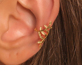 Leaves Conch Ear Cuff: 18K Gold Plated Sterling Silver, No Piercing