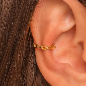 Dainty Chain Conch Ear Cuff Earring • No Piercing Needed • 18K Gold Plated Sterling Silver
