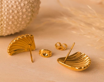 Shell Earrings • Sea Shell Stud Earrings in 18K Gold Plated