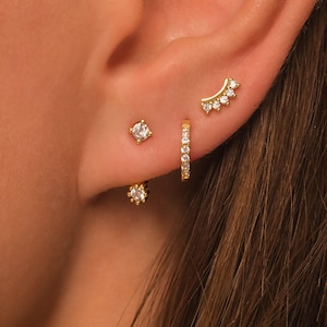 Dainty 18K Gold Plated Sterling Silver Earring Set • Hoop, Stud & Ear Jacket