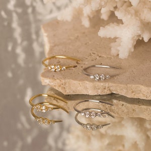 Pave Threader Earrings • Dainty Arch Earrings in Sterling Silver or 18K Gold by Kateryna's Jewelry • Minimalist Everyday Open Hoops