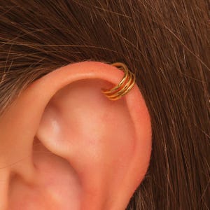 Dainty Triple Cartilage Ear Cuff Earring • No Piercing Needed • 18K Gold Plated Sterling Silver