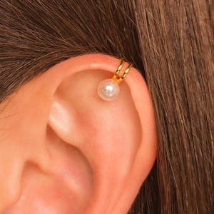 Dainty Pearl Ear Cuff Earring • No Piercing Needed • Adjustable Cartilage Earcuff • 18K Gold/Rose Gold Vermeil or Sterling Silver