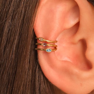 Blue Ear Cuff Earring • No Piercing Needed • Triple Marquise Zircon Earcuff • Light Blue 3-stone Cuff • 18K Gold Plated Sterling Silver