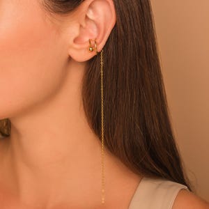 Long Chain Ear Cuff Chain Earring • No Piercing Needed • Dainty Thin Chain Ear Cuff Earring • 18K Gold Vermeil or Sterling Silver