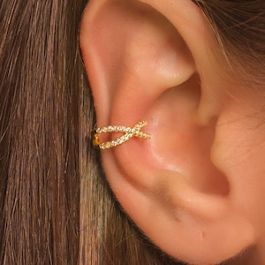 Dainty Pave Criss Cross Conch Ear Cuff Earring • No Piercing Needed • 18K Gold Plated Sterling Silver • Fake Piercing • Pierceless Cuff