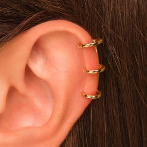Triple Long Ear Cuff • No Piercing Needed • Statement Multiband Ear Cuff •18K Gold Plated Sterling Silver