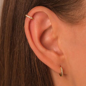 Cartilage Pave Hoop Earrings • Tiny CZ Huggie Hoop Earrings in 18K Gold Sterling Silver • Different Sizes Available - 6mm, 7mm, 8mm, 9mm