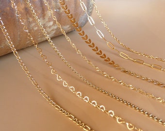 18K Gold Chain Necklace, Stainless Steel Tarnish Resistant Chain, Waterproof Paperclip Cable Curb Figaro Twist, AZ NECKLACE