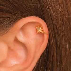 Star Ear Cuff Earring • No Piercing Needed • Pave Star Cartilage Cuff • Fake Helix Piercing • Nose Cuff • 18K Gold Plated Sterling Silver