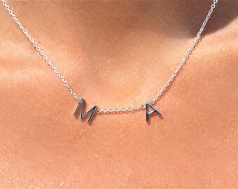 Personalized Two Initial Necklace - Stainless Steel Letter Charm