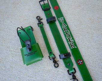 Firefighter / EMS Radio Strap- Green Leather