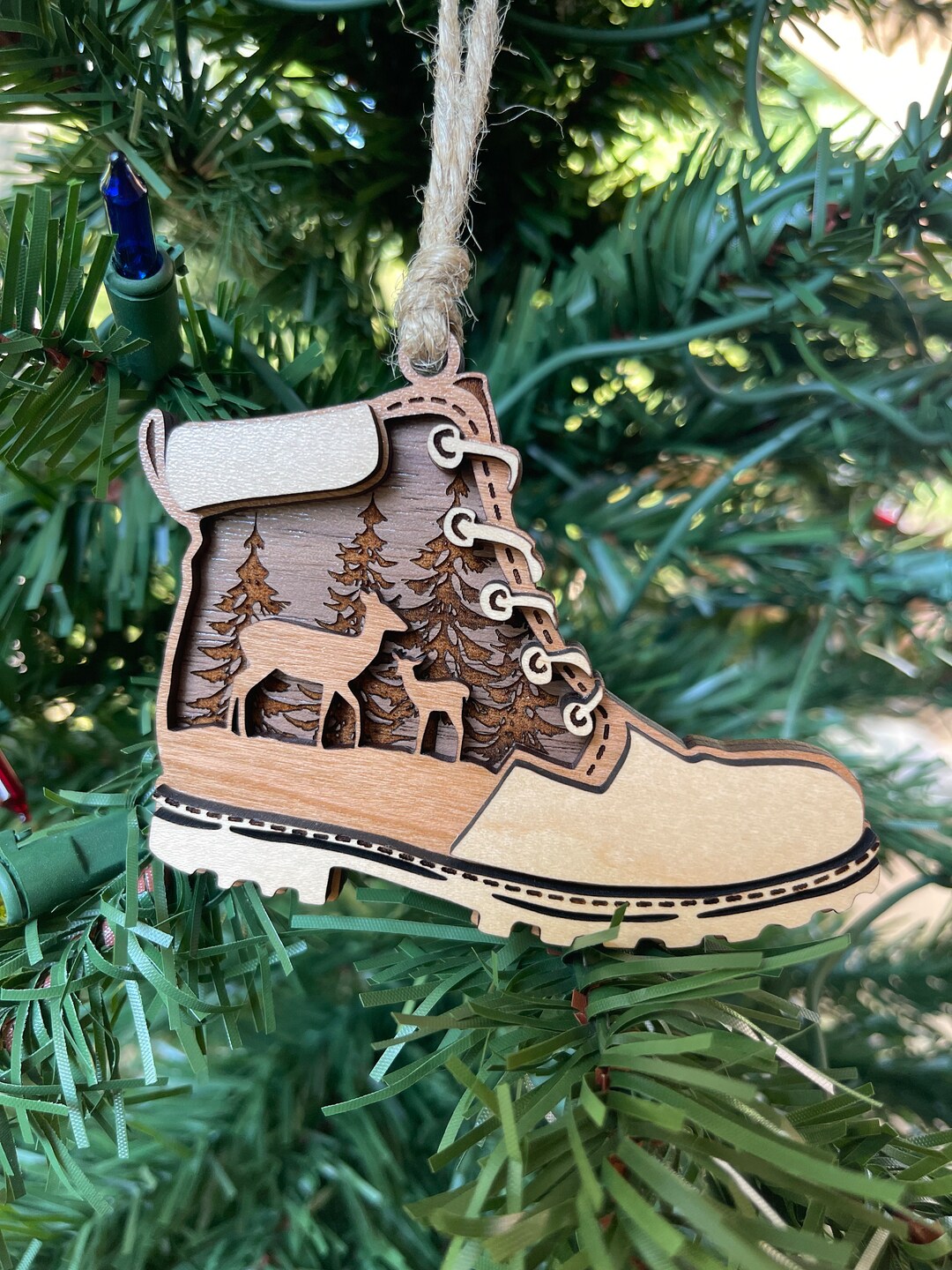 4packhiking Boot Ornament With Woodland Creatures Etsy