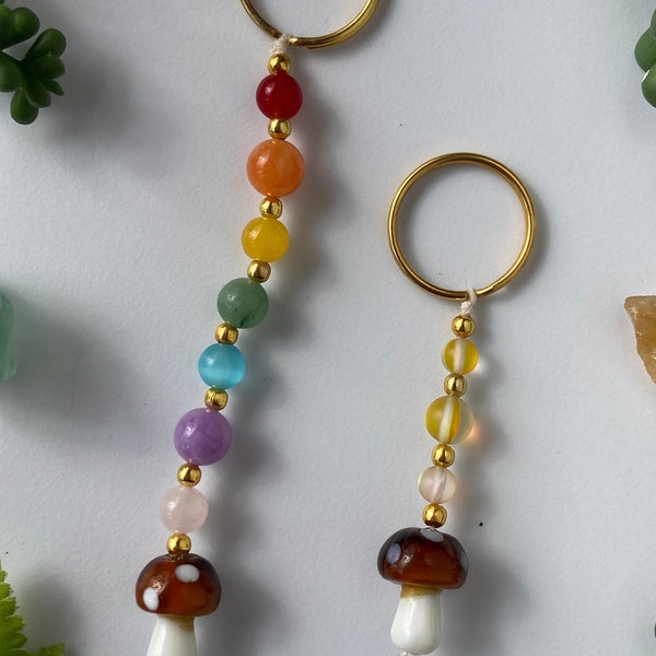 Crystal Keychains Mushroom, 7 Chakra, Gift Bag Accessory Charms Gift for friend  Stocking stuffer Crystal on-the-go Keychain Purse