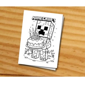 Minecraft-kaart kleuren, Minecraft-verjaardagskaart, afdrukbare verjaardagskaart, kleurplaat klimplant, verjaardagskaart klimplant, verjaardagskaart jongen
