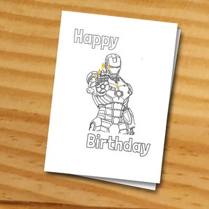 Cartão de aniversário para colorir do homem de ferro, cartão de aniversário do ironman digital Cartão do homem de ferro DIY cartão de aniversário para impressão cartão do homem de ferro cartão de feliz aniversário