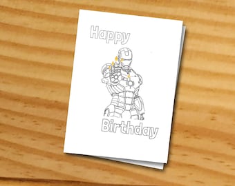 Iron man coloring birthday card, ironman birthday card digital Iron man card DIY birthday card printable iron man card Happy birthday card