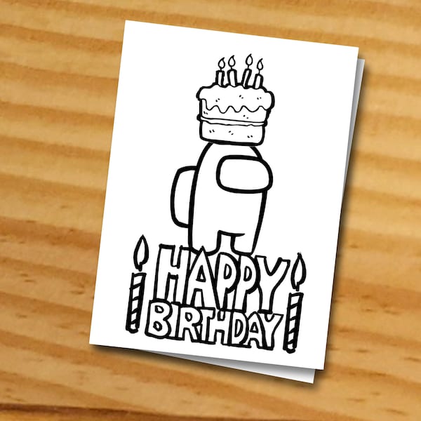 Among us birthday card, Among us coloring card, birthday card, Instant download Among us card, Printable Among us coloring Boy's birthday