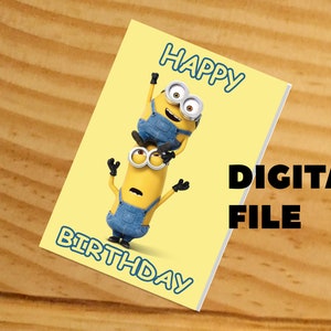 Minions-kaart, minions-verjaardagskaart, afdrukbare minions-kaart, Instant minions downloaden, minions-kaart, minions verjaardag, minions-feestje