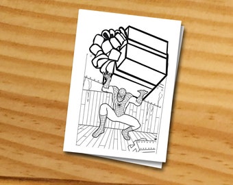 Spiderman birthday card - Spiderman coloring card, coloring birthday card Printable boy's birthday card - Spaiderman Happy birthdayu party