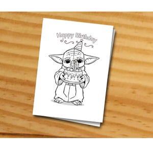Carte d'anniversaire Yoda, carte Star wars à colorier, carte d'anniversaire numérique Star wars, cadeau unique pour fan de Star wars, carte de voeux Star wars 1