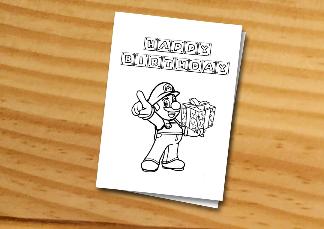 Super Mario Card, Super Mario Birthday Card, Super Mario Coloring Card ...