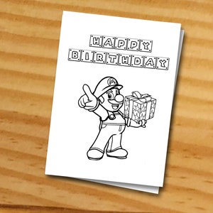 Carte Super Mario, carte d'anniversaire Super Mario, carte à colorier Super Mario Carte à colorier imprimable Super Mario Carte d'anniversaire imprimable instantanée