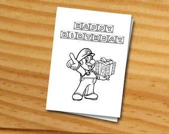 Super Mario card, Super Mario birthday card, Super Mario coloring card Printable Super Mario coloring card Instant Printable birthday card