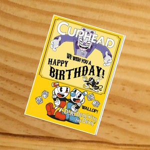 Carte Cuphead, carte d'anniversaire Cuphead, carte Cuphead imprimable, téléchargement immédiat, carte Cuphead, carte d'anniversaire Cuphead, fête Cuphead, Cuphead