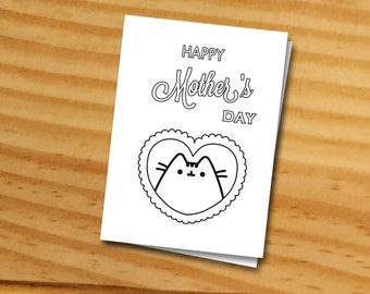 Mother's day card Instant download, digital greeting card,coloring card  for mum,coloring greeting card DIY card for mother cute cat card