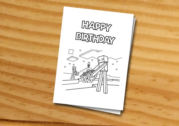 Minecraft Birthday Card Printable Minecraft Coloring Boy s Birthday Card Kid s Birthday Card Digital Kids Card Enderman Coloring Card Etsy