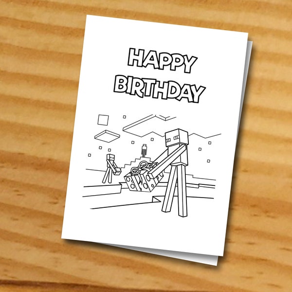 Minecraft birthday card - Printable Minecraft coloring Boy's birthday card kid's birthday card - Digital kids card - Enderman coloring card