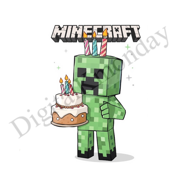 Minecraft card, Creeper greeting card, creeper birthday card,minecraft birthday card, boy's birthday card,printable birthday card for gamer image 4