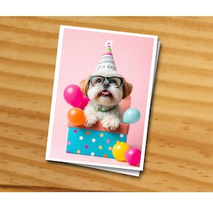 Tarjeta de cumpleaños de Shih Tzu, tarjeta de Shih Tzu imprimible, tarjeta de cumpleaños imprimible, linda tarjeta de felicitación, linda tarjeta de cumpleaños instantánea, tarjeta de cumpleaños de perro