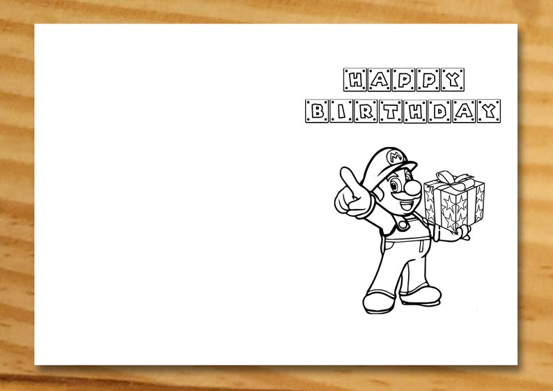 Super Mario Card, Super Mario Birthday Card, Super Mario Coloring Card ...