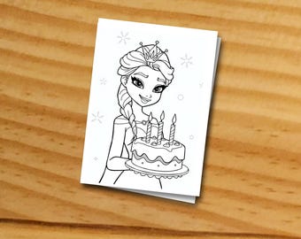 Frozen Elsa Karte, Frozen Karte, digitale Elsa druckbare Geburtstagskarte, Färbung Elsa Geburtstagsgeschenk, Elsa Geburtstagsparty, Mädchen Geburtstagskarte