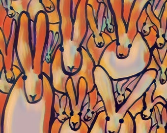Doscientos Abstract, Bunny Print, Bunny Painting, Art, Bunny Decor, Bunny Painting, Bunnies, Giclee Print, Stretched Canvas