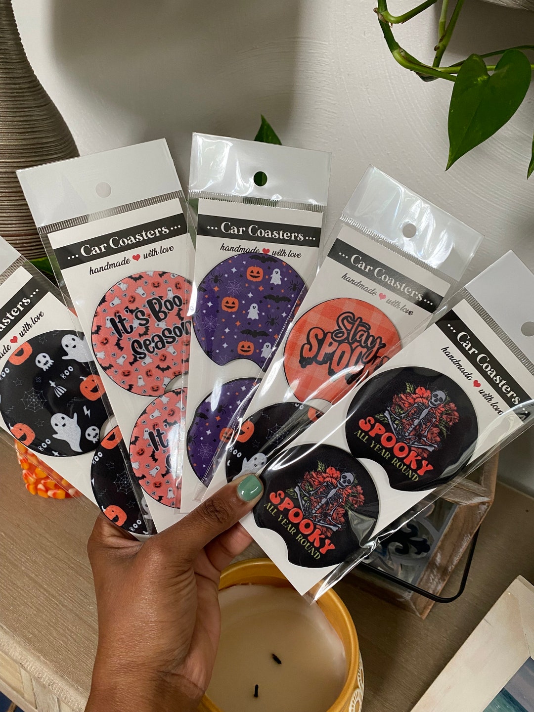 Halloween Car Coasters Cute Car Accessories Stocking Etsy