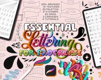 Procreate Lettering Brushes | Grids, Stamps, Textures (iPad Digital Download)